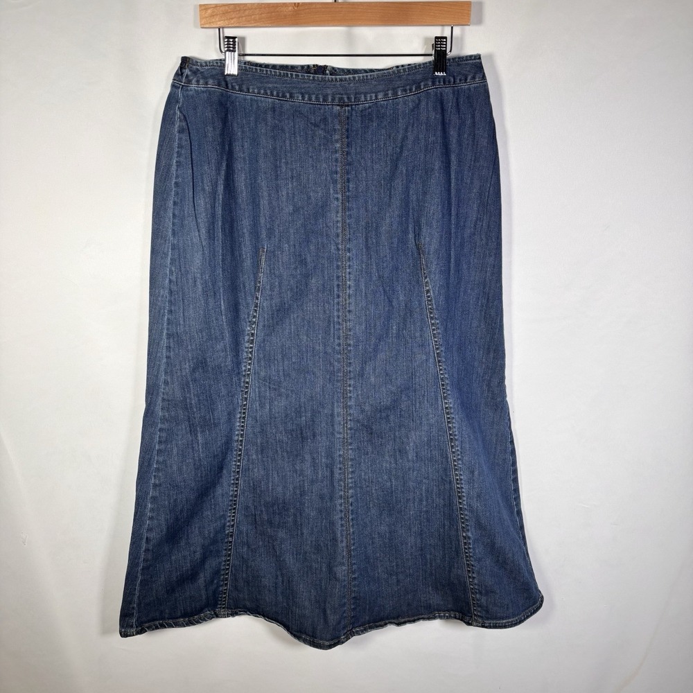 Vintage Talbots Denim Skirt Womens 12 W Maxi Cottage Stretch Minimalist Modest